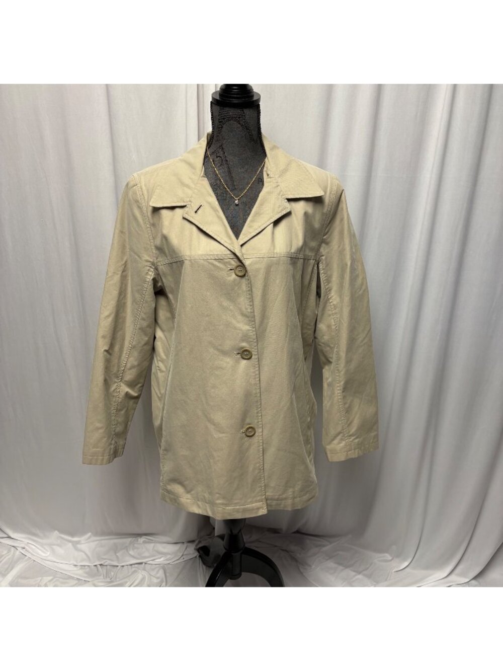 Towne London Fog Trench Coat Womens Size Large Beige Button-Up Jacket Classic